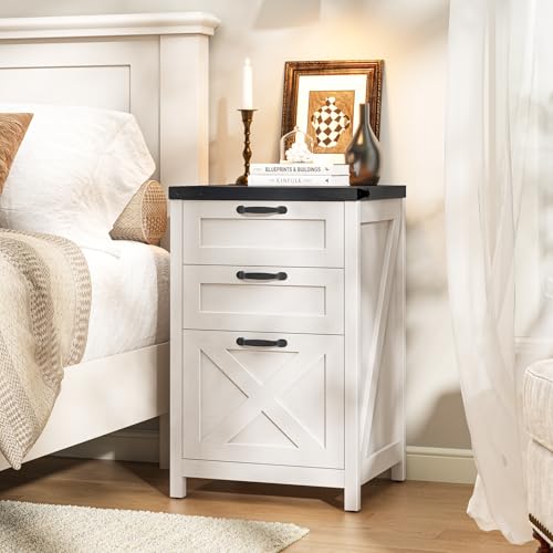 Farmhouse File Cabinet with 3 Drawers for Home Office, White and Black | Halitaa Vertical Filing Cabinet Fits Letter and A4 Size, Farmhouse Printer Stand, Under Desk Wooden File Cabinet - color: White and Black, size: 3 Drawers