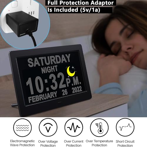 Upgraded 11.5" Large Clock with Voice Talking Date and Time, 27 Alarms Custom Reminders, Sleep Trainer, Large Number, Auto DST, 10 Levels Night Dimmer, Digital Calendar Clock for Elderly, with Remote - color: 11.5" Hd -Black
