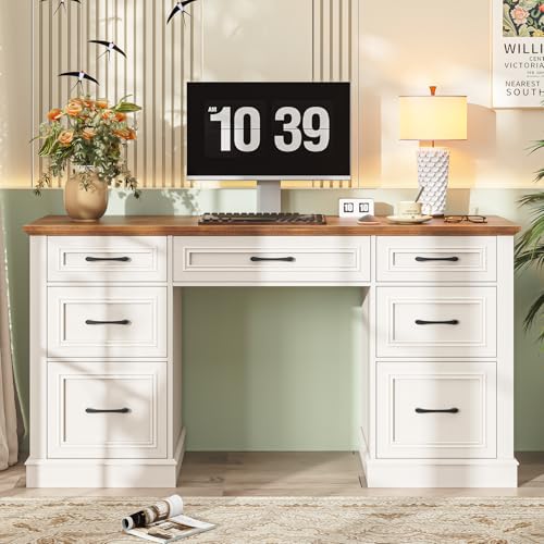 Vabches Farmhouse 59'' Executive Desk with File Drawers, Antique White - color: Antique White, size: 59" W