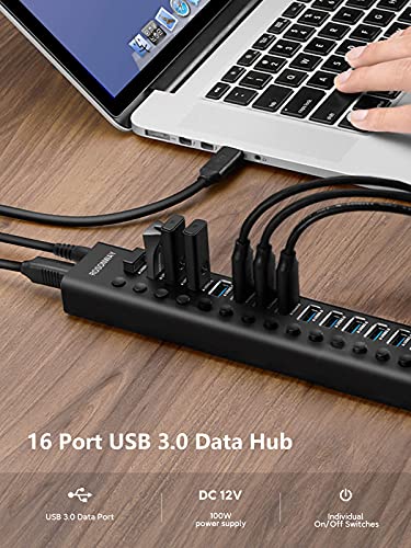 Rosonway 16-Port 96W Powered USB 3.0 Data Hub, Aluminum Housing, RSH-A16 - size: 16-Port Powered USB Hub