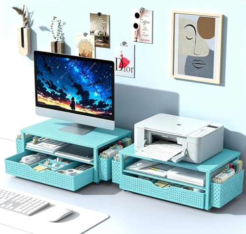 Spacrea Desk Organizers and Accessories, Printer Stand with Storage, Blue - color: Blue