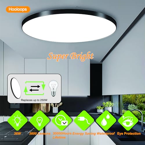 LED Flush Mount Ceiling Light 12 Inch 36W, 3000K-6500K Super Bright LED Ceiling Lights for Bedroom Living Room Kitchen Office, Easy Install, Ultra Thin Round White Black Modern Ceiling Light Fixtures - color: 12 inch Ceiling Light Kit