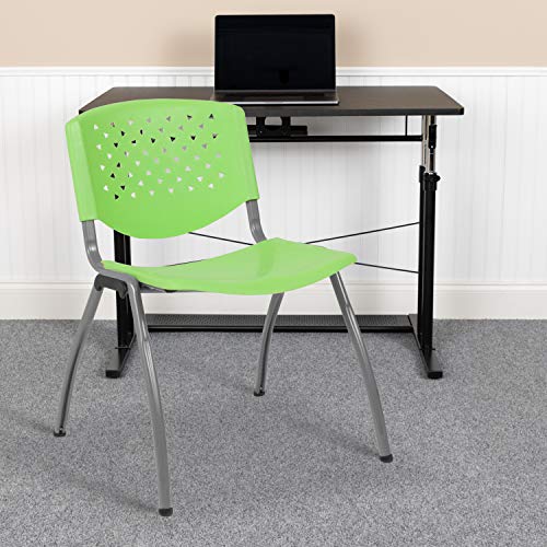 EMMA + OLIVER Home and Office Green Plastic Stack Chair with Perforated | Powder Coated, 880 LBS. Weight Capacity - color: Green