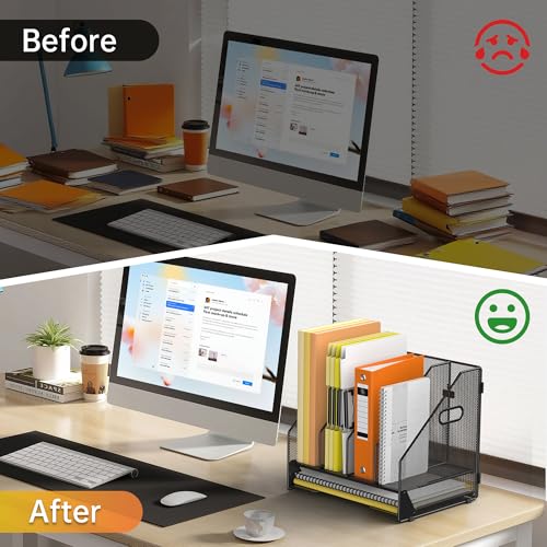Docnest Mesh Desk File Organizer, 4 Vertical Compartment Box Sorter, Black - color: Blck-4 Compartments