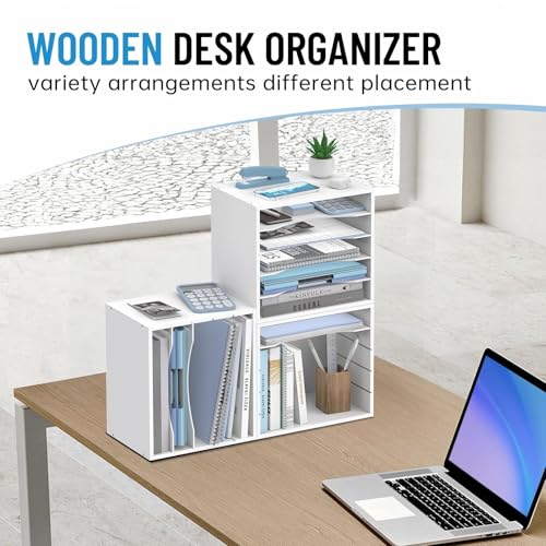 5-Tier Paper Organizer for Desk, Adjustable Mail Organizer, White | 5-Tier Paper Organizer and Mail Organizer for Desk with Adjustable Shelves for Letter Size Files Folders and Office Supplies - color: White, size: 5 Tier