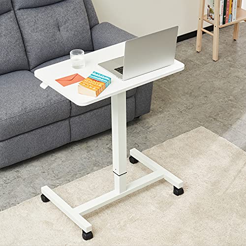 CLATINA Mobile Laptop Desk Pneumatic Sit to Stand Table Height Adjustable Rolling Cart with Lockable Wheels for Home Office Computer Workstation 28" x 19" White Round Edge Design Elegant - color: White, size: Drawerless