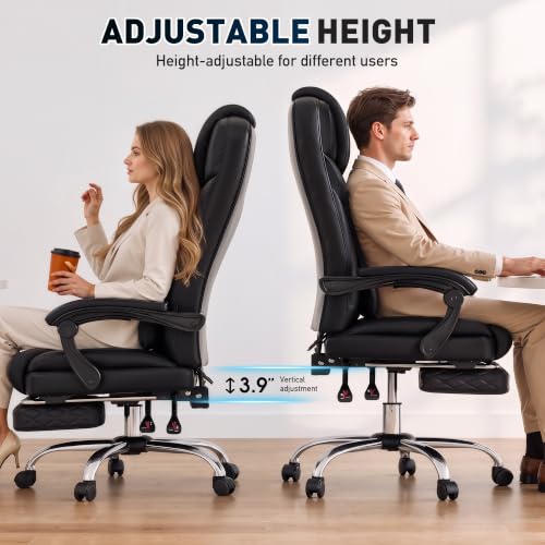DurayLoly Big and Tall Office Chair, Retractable Footrest, 145° Recline - color: Black
