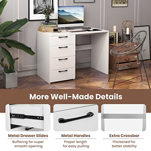 GIANTEX White Computer Desk with 4 Large Drawers, Home Office Laptop PC Desk, Writing Table, Modern Computer Workstation for Bedroom Study Room