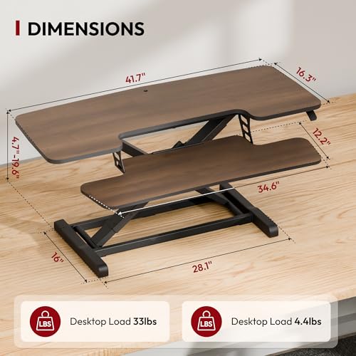 SANODESK 42" Standing Desk Converter, Large Sit-Stand Riser for Dual Monitors & Laptop, Stable Multi-Device Workstation with Keyboard Tray, Home Office Desktop Converter, Walnut - color: Walnut, size: 42"