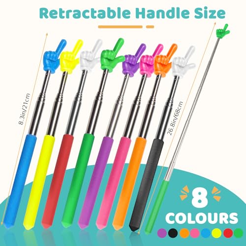 8 Pcs Teacher Pointer Stick for Classroom Extendable Pointer Finger Telescoping Hand Pointer Retractable Pointing Stick Reading Aid for Presentation Whiteboard (8 Colors) - color: 8 Colors