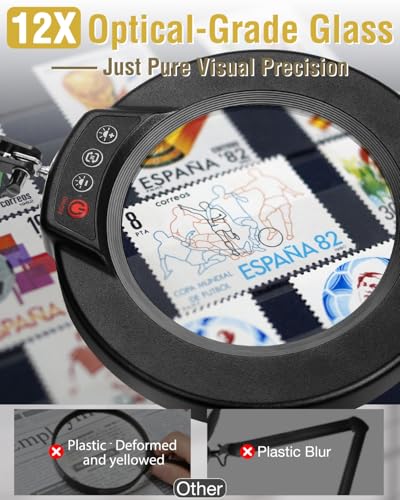 12X Magnifying Glass with Light and Clamp, Extra Long 3 Section Swing Arm - color: Black, size: 12X 36inch Clamp