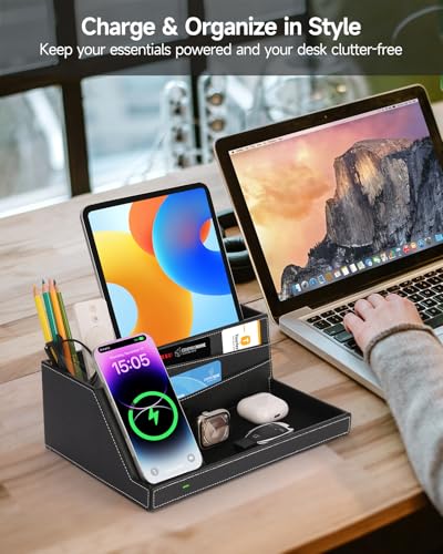 Fast Wireless Charging Station with Desk Organizer for iPhone 17/16/15/15 Pro/14/14 Pro Max/14 Pro/14 Plus/13/13 Pro Max/13 Pro/and iPhone 12/11 Series, Nightstand Desktop Organizer for Home Office - color: Black