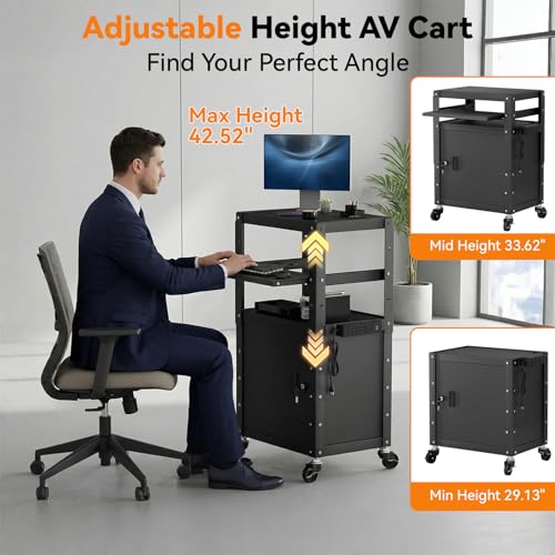 Heavy Duty AV Cart, Adjustable Height Rolling Computer Cart