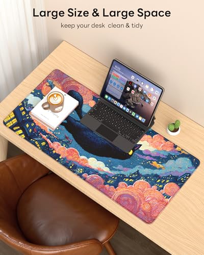 Mouse Pad 31.5x15.7in Large Desk Mat Non-Slip for Office - color: Flying Cat, size: 31.5" x 15.7"