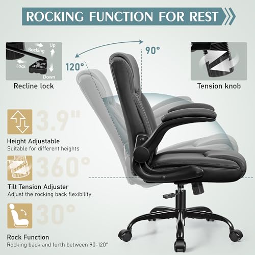 Leather Office Chair, PU Home Computer Desk Chairs with Ergonomic Back Support, 360°Swivel Free, Small Gaming Chair with Wheels and Adjustable Armrests, for Short People Use