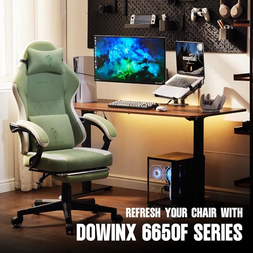 Dowinx Gaming Chair Fabric with Pocket Spring Cushion, High Back Ergonomic Computer Chair with Footrest for Adults, Massage Lumbar Support Swivel Game Chair for Office Gaming 300LBS, Green - color: Green