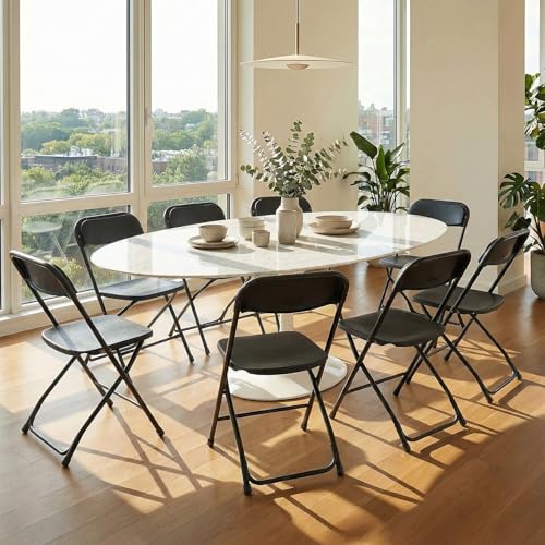 DUMOS Plastic Folding Chairs Sets of 6, Outdoor Patio Foldable Chairs - color: Black, size: 6