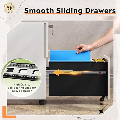 DEVAISE 3 Drawer File Cabinet with Lock, Fully Assembled Except Casters | Under Desk Metal Filing Cabinet with Wheels for Home Office, Printer Stand fits Letter/Legal/A4 Size, White - color: White, size: Thickened Steel 20" D x 15" W x 24" H
