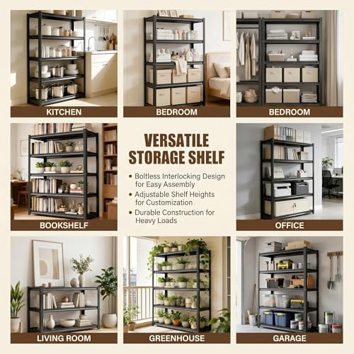 Heavy Duty 4 Tier Metal Book Shelf Adjustable Bookcase | 2400 LBS Bolt-free Storage Shelves with Deep Bookshelf for living Room, Office and Garage Storage, 14"Wx 12"Dx 44"H - size: 4Tier-14"Wx 12"Dx 44"H