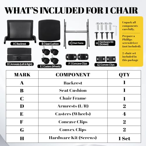 AceOrbit 2 Pcs Foldable Office Chair with PU Wheels Lumbar Support, Armrest, Thick Breathable Mesh Seat Chair for Office Meeting, Conference, Training Room, Black
