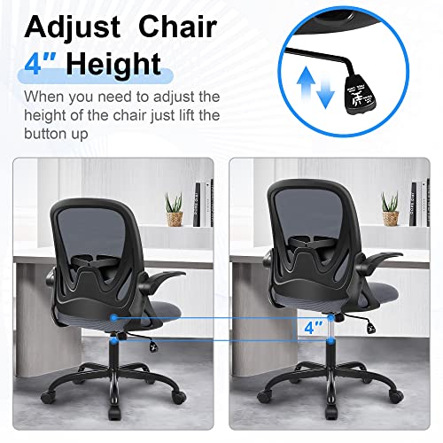 Office Chair Ergonomic Desk Chair with Flip up Armrests Swivel Breathable Desk Mesh Computer Chair with Adjustable Lumbar Support and Height for Conference Room (Dark Gray) - color: Dark Gray