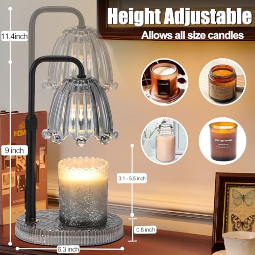Candle Warmer Lamp with Timer,Birthday Gifts for Women| Dimmable and Height Adjustable Candle Wax Melts Warmer for Scented Jar Candles, Home Fragrance Decor, Christmas and Housewarming Gifts - color: Flower-Gray