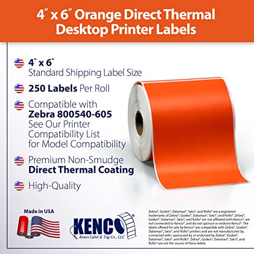 4" X 6" Direct Thermal Perforated Stickers Labels for Shipping Labels, Inventory, and Color Coding - Compatible with Zebra, Rollo, Godex and More (Orange, 6 Rolls) - color: Orange, size: 6 Rolls