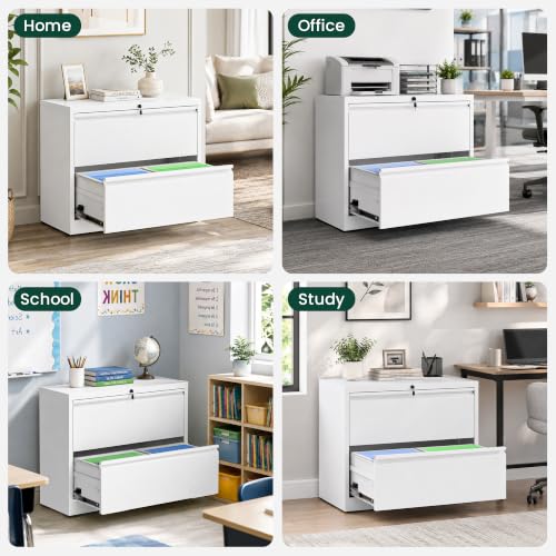 2 Drawer Lateral File Cabinet, Metal Filing Cabinet for Home Office, White | Heavy-Duty Steel Locking File Cabinet, Hanging Letter/Legal/A4 Size, Full-Extension Drawer, Assembly Required - color: White, size: 2 Drawers (35.43 in Width)
