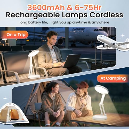 One Fire Rechargeable Table Lamp, 3600mAh Battery Operated Lamp Desk Lamp - color: White