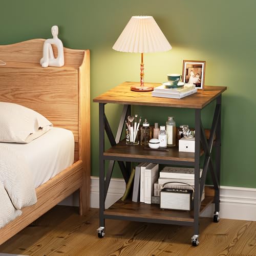 VENNQD 23.6 x 23.6 x 30.3 Inches Printer Stand, Large Printer Table with Adjustable Middle Shelf, Rolling Printer Cart with Wheels, 3 Tier Printer Table for Home Office Scanner Fax, Rustic Brown - color: Rustic Brown