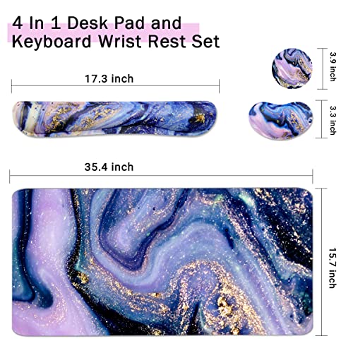 Keyboard Mouse Pad Set, Extended Mouse Pad+Keyboard Wrist Rest Support, Memory Foam Ergonomic Easy Typing, 3Pcs (35.4×15.7 in) Desk Pad Set for Home Office Study Game-Purple Marble - color: Purple Marble
