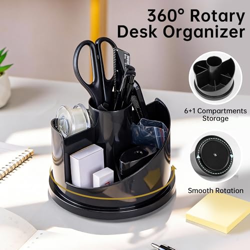 deli Office Supplies Set, Desk Accessory Organizer Kit, Black - color: Black