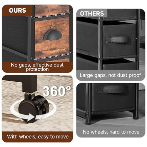 Oppro Small Narrow Side Tables, 3 Drawers Skinny Bedside Table Nightstand - color: Rustic, size: 3 Drawers