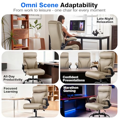 AreShark Office Chair - Executive High Back Breathable Comfy Desk Chair with Lumbar Support - Ergonomic Leather Rolling Swivel Computer Chair with Rock Function for Working Studying Gaming Relaxing - color: Khaki