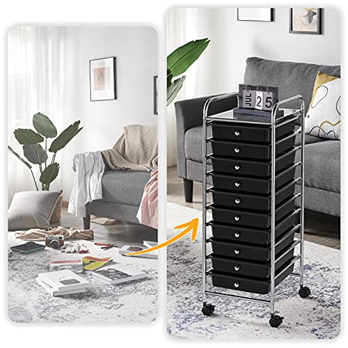 Yaheetech 10-Drawer Rolling Storage Cart with Wheels, Slim Organizer, Black - color: Black, style: 10 Drawers