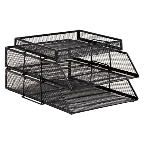 Mind Reader 2 Tier Paper Tray with Top Supply Compartment, Desktop File Organizer, Metal Mesh, Black - color: Black