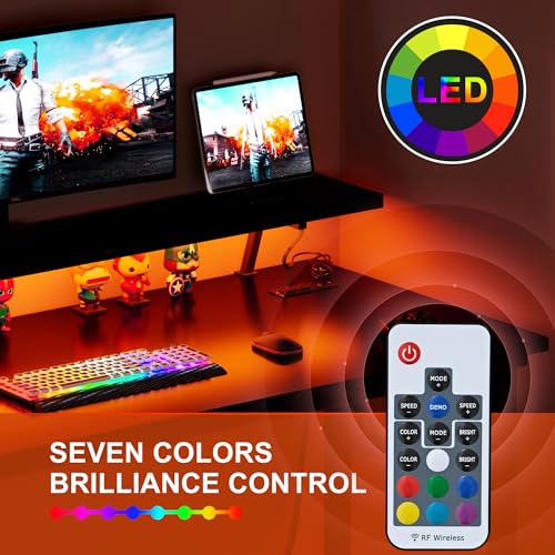 DlandHome 39" Computer Desk with Power Outlets & LED Lights, Black, Bedroom - color: Black + Black, size: 39 Inches + Outlets