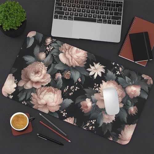 Large Mouse Pad, Black Flowers Desk Mat Pad for Desktop 23.6" x 11.8" - color: Black Flowers, size: 23.6" x 11.8"