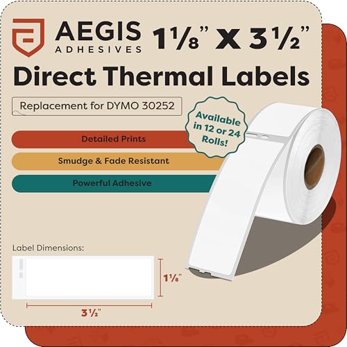 Replacement for DYMO 30252 (12 Rolls, 4200 Labels) 1 1/8" X 3 1/2" - size: 1-1/8" X 3-1/2" - 30252