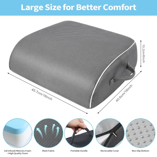 Thick Chair Cushions, Office Booster Seat Cushion to Tailbone Pain Relief, Non Slip Memory Thick Foam Cushion with Carry Handle 6"-Grey - color: Grey, size: 18"x16"x6"