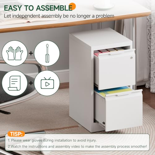 2 Drawer File Cabinet with Lock, Metal Vertical Small File Cabinet - color: White, size: 2 Drawer - Vertical