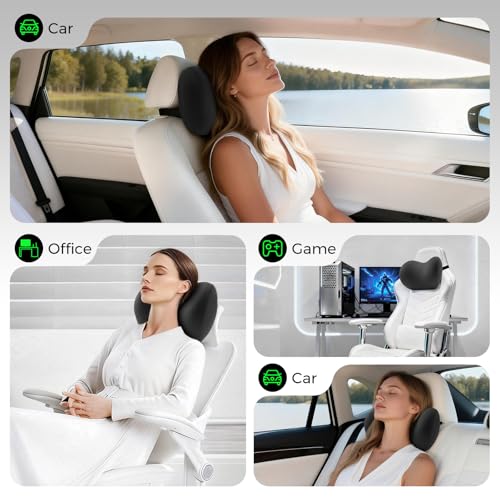 BEBAS Memory Foam Car Headrest Pillow - Breathable Neck Support Pillow for Driving, Universal Fit Cars/SUVs/Tesla/Toyota & Office Chair, Removable Cover (Black, Summer) - color: Black