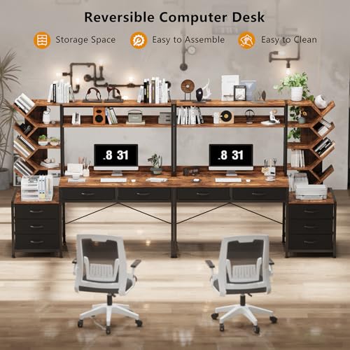 YOMILUVE 52" Computer Desk with Bookshelf, 5 Drawers & Hutch for Bedroom | Office Desk with Printer Shelf, Study Writing Desk with Storage Shelves, Rustic Brown - color: Rustic Brown