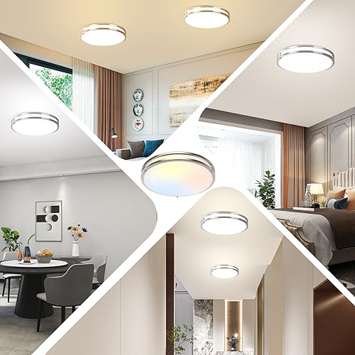 16 In 50W LED Flush Mount Ceiling Lights, Dimmable Ceiling Light Fixtures - color: Brushed Nickle-5CCT-2, size: 16 inch