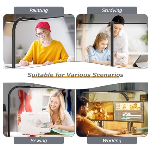 Desk lamp,LED Desk Lamps for Home Office,Eye-Care Architect Lamp for Desk with Clamp,Dual Screen Computer Monitor Gooseneck Smart Light:24W100 Lighting Models Adjustable Table Lamp for Study Drafting