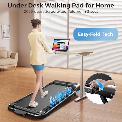 Walking Pad Treadmill with 8% Incline & Handle Bar, 2.5HP Portable Under Desk Treadmill for Home Office, Compact Foldable Treadmill Quiet Anti-Slip, 0.6-3.8 MPH Remote Speed Control, 350LBS Capacity