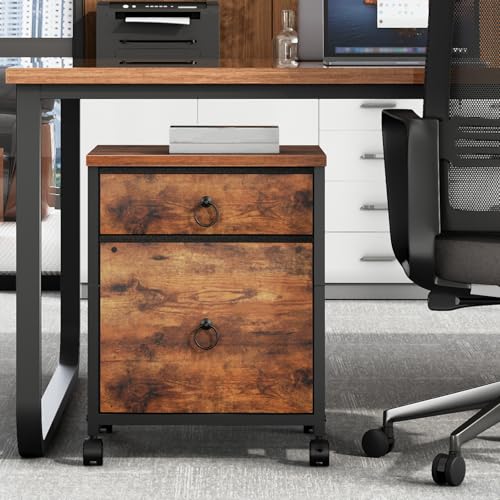 HOOBRO File Cabinet, 2-Drawer Vertical Mobile Office Cabinet, Rolling Printer Stand, for A4/Letter Size Files, Nonwovens Drawer, for Home Office, Rustic Brown BF21WJ01G1 - color: Rustic Brown
