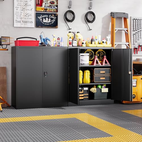Letaya Metal Storage Cabinets with Lock Door,2 Adjustable Shelves Organizer Steel Storage Cabinets for Home,Office,Warehouse,Garage,Employee Lockers(Black) - color: Black, size: 16" D x 32" W x 36" H