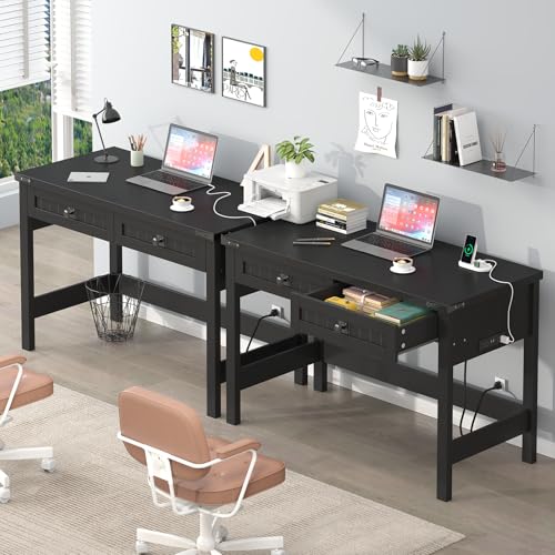 39 Inch Farmhouse Small Computer Desk with Drawers for Bedroom, Home Office - color: Black