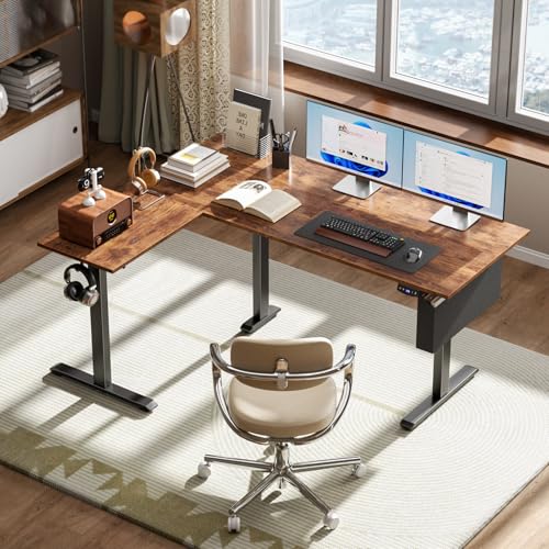 Korfile 63" L Shaped Standing Desk Height Adjustable Memory Presets | Reversible Corner Desk, Ergonomic Sit to Stand, for Home Office, Work and Study, Weight Capacity 180lbs Rustic Brown - color: Rustic Brown
